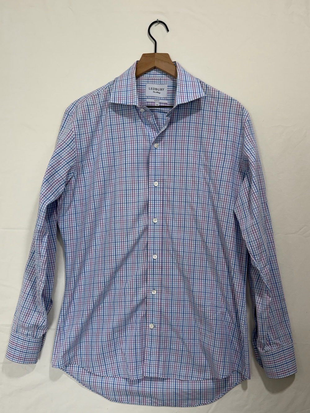 Ledbury Fine Shirting Slim Fit Check Dress Shirt Men’s 16 Blue Purple
